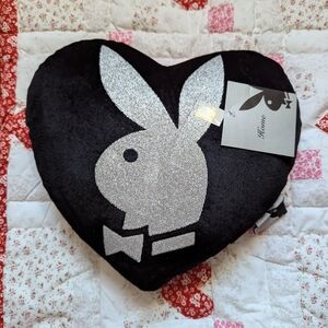 Black Heart Pillow with Silver Bunny Logo